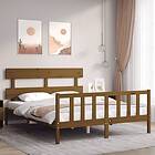 vidaXL Bed Frame med huvudgavel honungsbrun King Size massivt trä 3193279