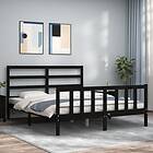 vidaXL Bed Frame med huvudgavel svart 5FT King Size massivt trä 3191915