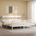 vidaXL Bed Frame med huvudgavel vit massivt trä 3195107