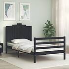 vidaXL Bed Frame med huvudgavel svart 100x200 cm massivt trä 3194175