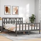 vidaXL Bed Frame med huvudgavel grå 5FT King Size massivt trä 3192498