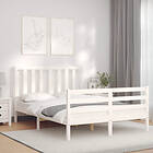 vidaXL Bed Frame med huvudgavel vit dubbelsäng massivt trä 3193827