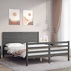 vidaXL Sängynrunko med huvudgavel grå 5FT King Size massivt trä 3195033