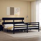 vidaXL Bed Frame med huvudgavel svart 200x200 cm massivt trä 3195115