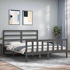 vidaXL Sängynrunko med huvudgavel grå 160x200 cm massivt trä 3191918