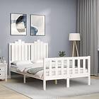 vidaXL Bed Frame med huvudgavel vit dubbelsäng massivt trä 3192267