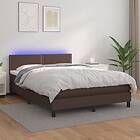 vidaXL Mattress base med madrass & LED brun 140x200 cm konstläder 3134168