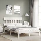 vidaXL Bed Frame med huvudgavel vit 140x200 cm massivt trä 3193597