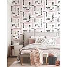 vidaXL Noordwand Tapet Friends & Coffee Words and Letters rosa och svart 444848