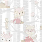vidaXL Noordwand Tapet Mondo baby Forest Animals grå och rosa 444878