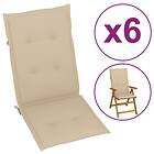 vidaXL Stolsdynor 6 st beige 120x50x3 cm tyg 314107