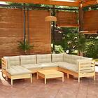 vidaXL Loungegrupp med gräddvita dynor 8 delar massiv furu 3096653