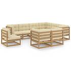 vidaXL Loungegrupp med dynor 9 delar honungsbrun massiv furu 3076857