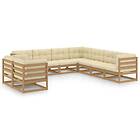 vidaXL Loungegrupp med dynor 9 delar honungsbrun massiv furu 3076967