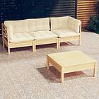 vidaXL Loungegrupp med gräddvita dynor 4 delar massiv furu 3096106