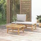 vidaXL Loungegrupp för trädgården 3 delar ljusgråa dynor bambu 362275