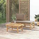 vidaXL Loungegrupp för trädgården 3 delar taupe dynor bambu 362283