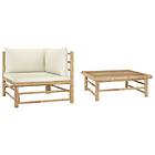 vidaXL Loungegrupp för trädgården med gräddvita dynor 2 delar bambu 313144