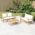 vidaXL Loungegrupp för trädgården med gräddvita dynor 2 delar bambu 363461