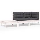 vidaXL Loungegrupp med dynor 3 delar vit massiv furu 806671