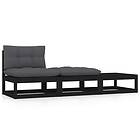 vidaXL Loungegrupp med dynor svart 3 delar massiv furu 805769