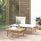 vidaXL Loungegrupp för trädgården med gräddvita dynor 3 delar bambu 362297