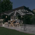 vidaXL Paviljong med dubbeltak och ljusslinga LED 3x4 m antracit 3070299