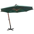 vidaXL Hängande parasoll 350 cm trästång grön 42965