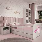 Kocot Kids Barnsäng Babydreams Vit Unicorn Med Låda Och Madrass 140x70 Cm Barnsängar