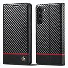 LC.IMEEKE Samsung Galaxy S23 Fodral Kolfibertextur Röd Stripe Horizontal