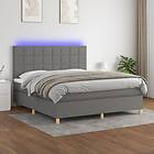 vidaXL Ramsäng med madrass & LED mörkgrå 160x200 cm tyg 3135446