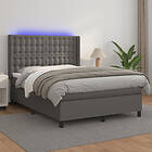 vidaXL Ramsäng med madrass & LED grå 140x190 cm konstläder 3139383