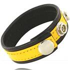 Black Leather body cock and ball strap with snaps and yellow