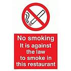 Viking Signs skyltar PS986-A4P-PV "No Smoking. 'It Is Against The Law To Smoke In This Restaurant' skylt, klistermärke, fotoluminescent, 300