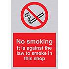 Viking Signs skyltar PS985-A4P-S "No Smoking. 'It Is Against The Law To Smoke In This Shop' skylt, plast, styvt silver, 300 mm H x 200 mm B