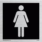 Viking Signs DV1029-S85-SV kvinnlig toalettsymbol – toalett dörrskylt, negativ svart text, vinyl silverklistermärke, 85 mm H x 85 mm B