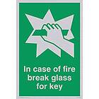 Viking Signs SA406-A6P-SV "In Case Of Fire Break Glass For Key" skylt, silvervinyl, 150 mm H x 100 mm B