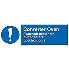 Viking Signs MM193-L15-V"Converter Oven Switch av Heater Fan Button Before Öppna Doors" Skylt, Vinyl, 50 mm H x 150 mm B