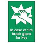 Viking Signs skyltar SA406-A4P-V"In Case Of Fire Break Glass for Key" skylt, vinyl, 300 mm H x 200 mm B