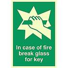 Viking Signs skyltar SA406-A4P-PV "In Case Of Fire Break Glass for Key" skylt, fotoluminescerande klistermärke, 300 mm H x 200 mm B