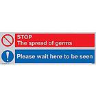 Viking Signs STOP Germs Please wait here to be seen-skylt – vinyl silverklistermärke