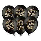 Ballonger Happy New Year Musta/Guld 6-pack