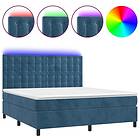 vidaXL Ramsäng med madrass & LED mörkblå 180x200 cm sammet 3136381