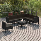 vidaXL Loungegrupp med dynor 8 delar konstrotting svart 3094441