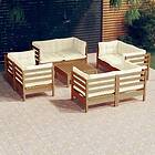 vidaXL Loungegrupp med gräddvita dynor 9 delar massiv furu 3096067