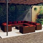 vidaXL Loungegrupp för trädgården med dynor 14delar brun konstrotting 3102915