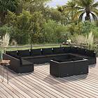 vidaXL Loungegrupp för trädgården med dynor 12delar konstrotting svart 3102088