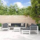 vidaXL Loungegrupp för trädgården med dynor 10 delar vit massivt trä 3186096