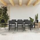vidaXL Matgrupp för trädgården svart 9 delar konstrotting & stål 3203279