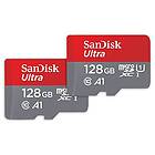 SanDisk 128Go Ultra microSDXC UHS-I-kort x 2, SD-Adapter, med upp till 140 MB/s,